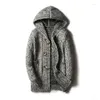 Men's Sweaters Cardigan Sweater Autumn Winter Mid-length Windbreaker Casual Large Size Hooded Knitted Horn Button Jacket