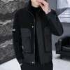 Jaquetas masculinas 2023 outono inverno bombardeiro homens bolso decoração em pé colar casual jaqueta negócios social streetwear outwear casaco