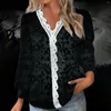 T-shirt da donna con scollo a V Halloween Top in pizzo maniche lunghe a pieghe T-shirt a pipistrello moda tunica con bottoni donna divertente casual