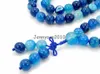 Brin naturel bleu rayure 10mm pierres précieuses bouddhiste 108 perle prière Mala sautoir multi-usages Bracelet 5 brins/paquet