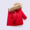 Manteau de duvet et de parc pour enfants, manteau d'hiver de styliste pour garçons, véritable fourrure de raton laveur, épais et chaud, veste pour bébés de 2 à 12 ans, 2022