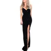 Robes décontractées sans manches longue robe à paillettes femmes haute fente spaghetti sangle sexy col en V club fête maxi noir paillettes robes élégantes