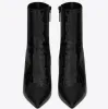 Alligator-Embossed Boots Women Patent Leather Booties with Black Heel Snake Heels Boot Pointed Toe Letters High Heels Pumps Ladies Designer Shoes