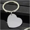 Key Rings 30Pcs/Lot High Polished Blank Heart Stainless Steel Keychain Engravable Solid Dog Tag Keyring Car Chain Ring Jewelry Factory Dh2V4