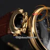 1822 Ottantasei Tourbillon Swiss Quartz Mens Watch 18K Yellow Gold Steel Case Black Grey Skeleton Dial Brown Leather Strap Watches Puretime Z02a1