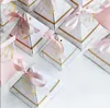 Presentförpackning 50/100 st Creative Marble Pattern Triangular Pyramid Wedding gynnar godisboxar Party Box Bomboniera Giveaways