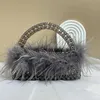 Autumn Winter New Ladies Evening Bags Fashion Ostrich Fur Feather Handmade Beaded Clutches Handbag for Women Dinner Party Clutch 220923
