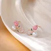 Stud Earrings Elegant Temperament Tulip Pearl Simple Zircon Flower Earring For Women Girls Wedding Party Jewelry Gifts