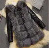 Women's Fur Faux Fur Clobee S-4XL 2018 Winter Coat Women Thick Faux Fox Fur Coat with PU sleeve Female Fake Fur Jacket gilet chalecos de pelo mujer YQ230925