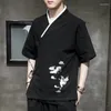 Men's Casual Shirts Street Japanese Kimono Shirt Chinese Retro Embroidered Cheongsam Asian Clothing Tang Suit Hanfu Cardigan Top