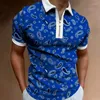 Camisa polo masculina de manga curta estampada slim fit com zíper gola casual