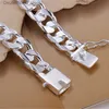 Charm Bracelets New High-end Women's Mens Fine S925 Sterling Silver Bracelet Fashion Jewelry Gift Men's 10MM Square Beautiful Gem Q230925