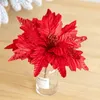 Flores decorativas 1 peça 25cm glitter flor artificial decorações de natal para casa decoração de árvore feliz navidad 2023 ornamento de natal