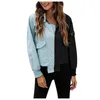 Women's Jackets Fashion Splice Color Block Jacket Women Zipper Turndown Collar Coat American Retro Long Sleeve Casual Pocket