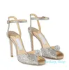 Elegante Bruids Dames Hoge Hakken Sacora Jurk Sandalen Schoenen Met Kristal Verfraaide Peep Toe Pumps Feest Bruiloft