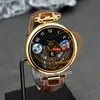 1822 Ottantasei Tourbillon Orologio svizzero al quarzo da uomo Cassa in acciaio in oro giallo 18 carati Quadrante scheletrato nero Cinturino in pelle marrone Orologi Puretime Z01D4