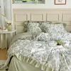 Bedding Sets Vintage French Pastoral Flowers Plant Printing Lace Ruffle Princess Cotton Set Duvet Cover Bed Sheet Pillowcase