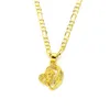 Coração rosa pingente 14k ouro amarelo sólido GF italiano Figaro link corrente colar 24 3 mm feminino251Y