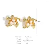 Creolen AENSOA Trendy Böhmische Perle Gold Farbe Metall Blumen Form Tropfen Für Frauen Aussage Ohrring Schmuck Zubehör