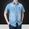 Chemises décontractées pour hommes Marque Causal Camisa Denim Hommes 2023 Chemise à manches courtes Coton Col rabattu Masculina Plus Taille