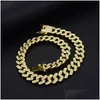 Chaînes De Luxe Miami Cubain Colliers Pour Hommes 15mm Chunky Sier Or Lien Chaîne Mode Strass Hip Hop Rappeur Collier Bling Femmes Salut Dhvc1