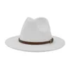 Chapeaux Fedora en feutre de laine artificielle pour hommes et femmes, avec bande en cuir café, large bord, casquette de Jazz Panama, blanc, noir, grande taille, 213V