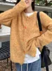 Women's Knits Retro Cardigans Sweater Women Fashion Yellow Knitted Outerwear 2023 Autumn Winter Button Up Casual Loose Chic Knitwear