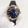Relógio automático masculino real po com caixa, ouro rosa 150m, mostrador azul, data, esporte, pulseira de borracha profissional, mecânico241k