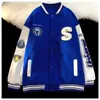 Мужские куртки Klein Blue Baseball Jacket Men Unisex Vintage Patchwork Jacket Spring INS Hip Hop Американский бейсбол Пара Повседневное пальто L230925