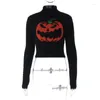 Suéteres para mujer Halloween Cabeza de calabaza Peluche de punto Mujeres Otoño Invierno Crop Tops Cuello alto Manga larga Jerseys delgados Monos