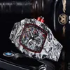 Ny topp lyxiga herrklocka kvarts kronograf Swiss R Men's Ice Out Hip Hop Rubber Strap Sports Men's Watch275U