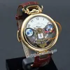 1822 Ottantasei Tourbillon Montre à quartz suisse pour homme Boîtier en acier en or jaune 18 carats Cadran squelette blanc Bracelet en cuir marron Montres Puretime Z01