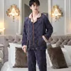 Men's Sleepwear Thick Pajama Set Winter Fleece Soldi Long Sleeve Warm Flannel Solid Pant For Two-piece