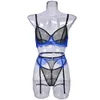 Bras Sets Mesh Sensual Lingerie Lace Patchwork Exotic Sets Transparent Bra Sexy Underwear 3-Piece Garters Hot Intimate