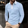 Polos Masculinos Primavera E Outono Manga Longa Polo Pescoço Moda Casual Slim Fit Bolso Contraste Cor T-shirt