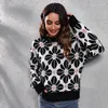 Suéteres femininos 2023 moda flor manga comprida camisola solta outono e inverno malhas camisa chch