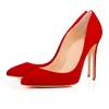 Marka Kadınlar Elbise Ayakkabı Yüksek Topuklu Kırmızı Topuk Perçin Noktalı Ayak parmakları Sandalet Yaz Deri çivili Parti Düğün Ayakkabı