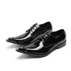 Zapatos British Business Lace Up Men Oxford Shoes Male Party Brogues Rivets Metal Pointed Toe Patent Leather Dress Shoes