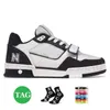 Kvinnor Mens Casual Designer Shoes Virgil präglade Abloh White Black Pink Monograms Denim Blue Brand Flat Calfskin Platform Leather Trainer Low Top Sneakers Storlek 45