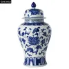 Bouteilles de rangement en porcelaine bleue et blanche, pot général, boîte à thé, Pots à bonbons, fleur, oiseau décoratif, Vase de décoration de bureau au gingembre