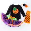 Girl's Dresses Autumn and Winter Halloween Baby Costume Birthday Party Cartoon Pumpkin Long Sleeve Mesh Princess Dress Four piece Set 230925