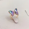 Cluster Rings 2Pcs 2023 Fashion Glamour Design Crystal Enamel Butterfly Ladies Ring Adjustable Romantic Confession Jewelry Wholesale