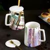 Tasses Tasse à café en céramique nordique avec couvercle et cuillère ménage créatif grande capacité tasse à lait porcelaine Simple bureau tasse à thé Drinkware