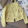 여성용 재킷 고품질 흰색 트위드 재킷 여성 2023 봄 가을 한국 긴 소매 노란색 고급 검은 색 자르기