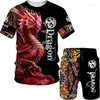 Erkek Trailtsits Yaz Men Erkekler T-Shirt Set Trailsuit Cool Lion 3D Baskılı Kısa Kollu Pantolon 2 Parça Sıradan Takım Spor Giyim Moda Giyim