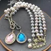 Pendant Necklaces Vintage Large Rhinestone Czech Zircon Inlay Pearl Beads Fashion Light Luxury Style Necklace