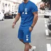 Herrspårar Solid Color T-shirt Set Casual Male Clothing Sportwear Two-Piece Plus Size Street Shirt Dräkt Bekväma kläder