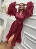 Vêtements de nuit pour femmes plumes à manches longues peignoir femmes vêtements de nuit décontracté doux satin kimono robes avec ceinture femme sexy vêtements de détente