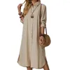 Casual Dresses Women Short Sleeve Dress Elegant Ladies 'Loose Cotton Linen Long Button Packet Solid Shirts For Summer