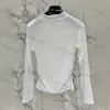 Designer Base Shirt Fashion Letter Embroidery Waist Pleats Design Womens T Shirt Long Sleeve Casual Pullover Top